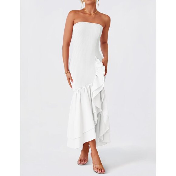 Women's Strapless Bodycon Maxi Dress Sexy High Split Mermaid Formal Wear - Picture 7 of 8